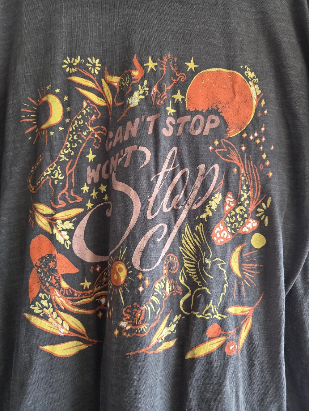 FP Movement Free People Can't Stop Won't Stop Graphic Tee Charcoal Gray Size M - Picture 2 of 9